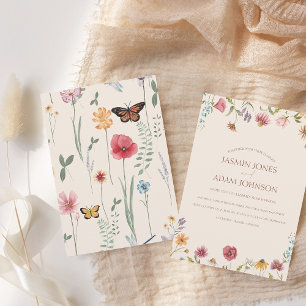 Colourful Floral Border Wildflower Wedding Invitation