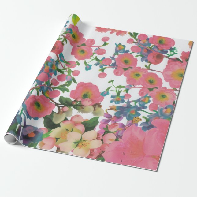 Colourful Floral botanical Flowers  Wrapping Paper (Unrolled)