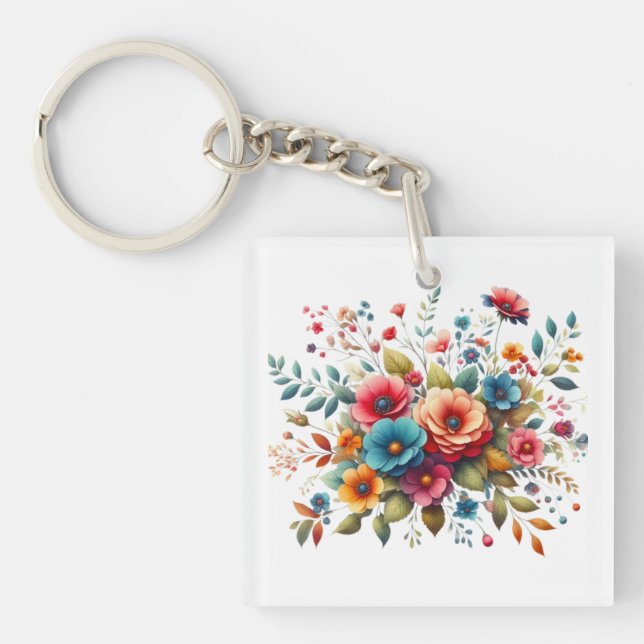 Colourful Floral Bouquet Design-58576 Key Ring (Front)