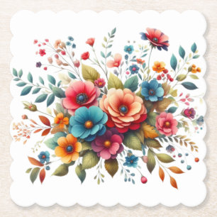 Colourful Floral Bouquet Design-58576 Paper Coaster