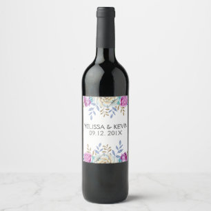 Colourful Floral Bouquet Wedding Day Design Wine Label
