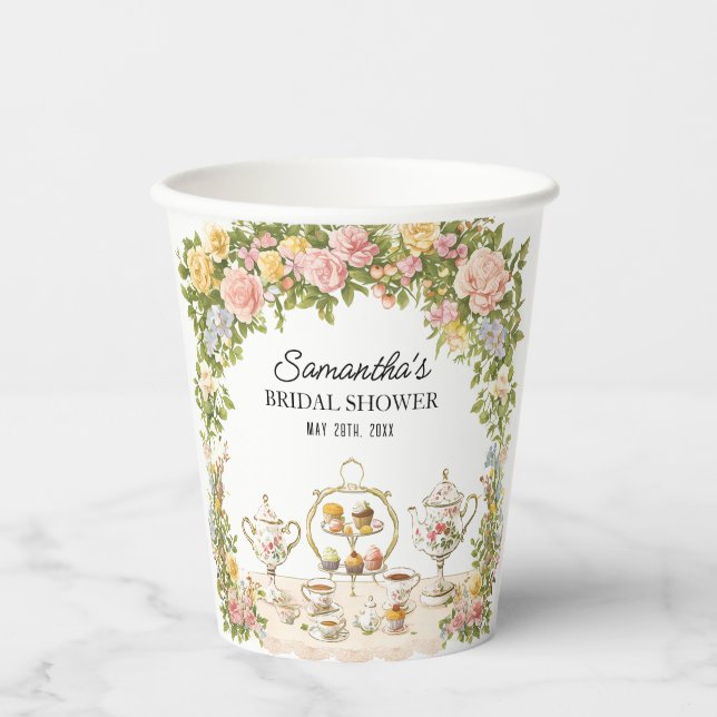 Colourful Floral Bridal Shower Drinkware  Paper Cups (Front)