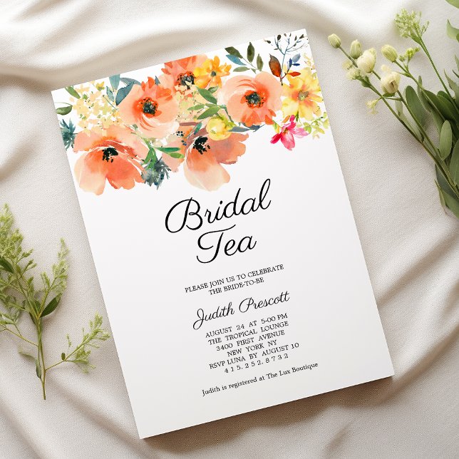 Colourful floral bridal tea party Bridal Shower Invitation (Colorful floral bridal tea party Bridal Shower)