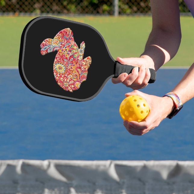 Colourful Floral Bunny Rabbit Pickleball Paddle (Insitu)