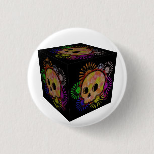 Colourful Floral Burst Skull Watercolor Cube 3 Cm Round Badge