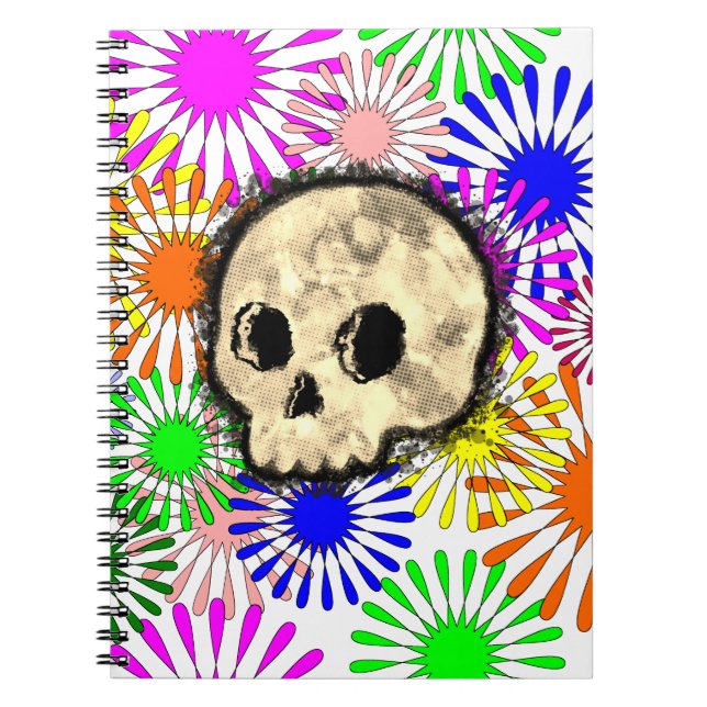 Colourful Floral Burst Skull Watercolor Notebook (Front)