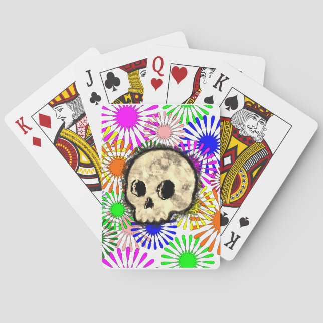 Colourful Floral Burst Skull Watercolor Playing Cards (Back)