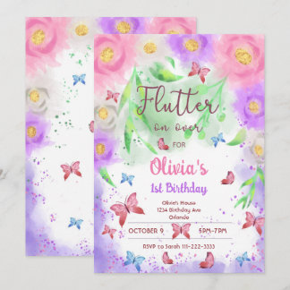 Colourful Floral Butterfly Birthday Invitation