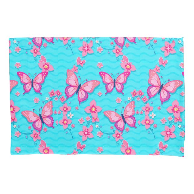Colourful Floral Butterfly Nature Decor Pillowcase (Front)
