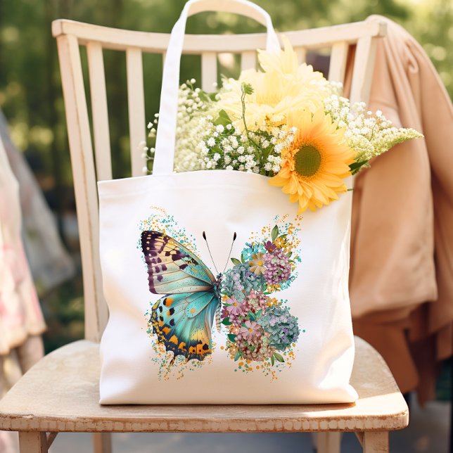 Colourful Floral Butterfly Tote Bag (Carry your essentials in style with our vibrant floral butterfly tote bag. Unique, practical & chic!)