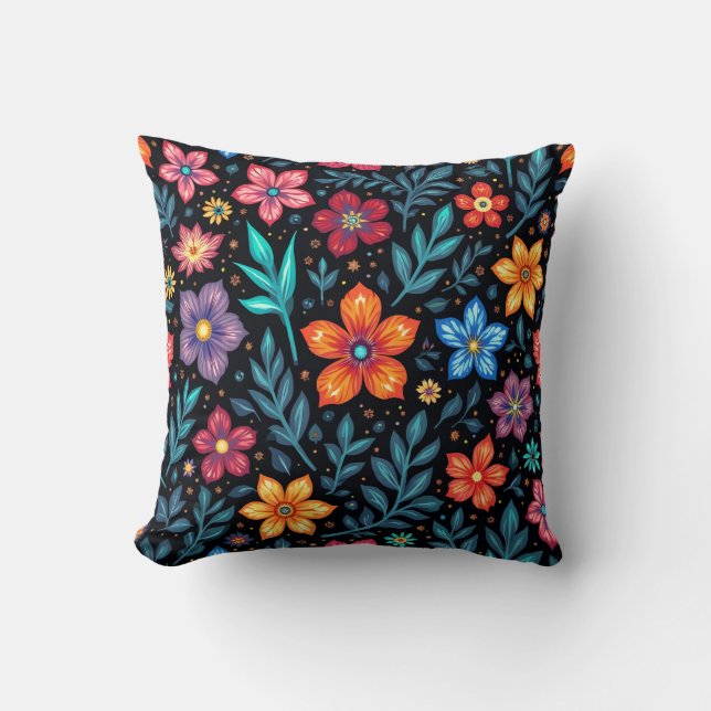 Colourful Floral Button Background Cushion (Front)