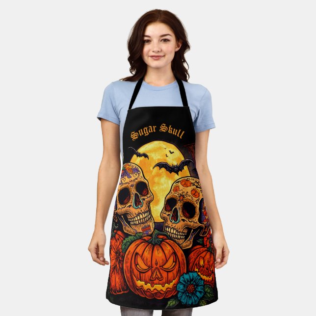 Colourful Floral Calavera Sugar Skull , Halloween  Apron (Worn)