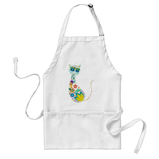Colourful Floral Cat Standard Apron (Front)