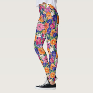 Colourful Floral Cats Leggings