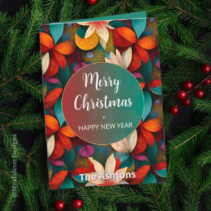 Colourful Floral Christmas & New Year Greeting Car Card