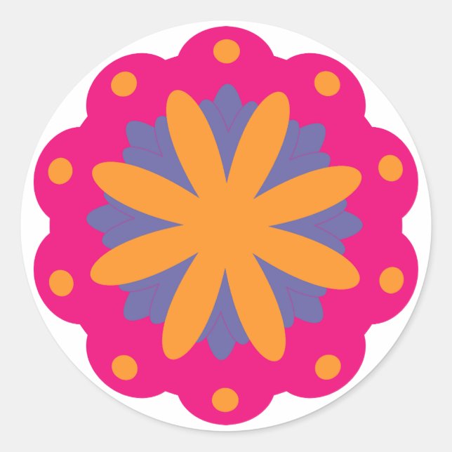 colourful floral circle shapes classic round sticker (Front)
