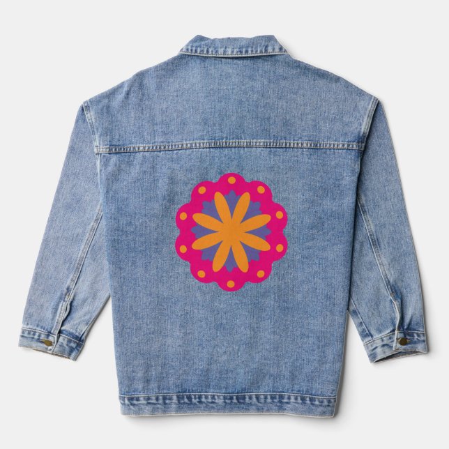 colourful floral circle shapes denim jacket (Back)