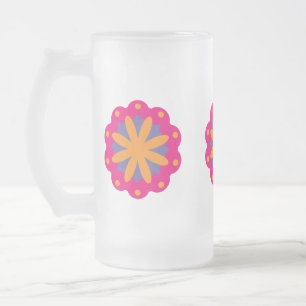 colourful floral circle shapes frosted glass beer mug