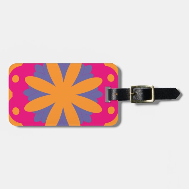 colourful floral circle shapes luggage tag (Front Horizontal)