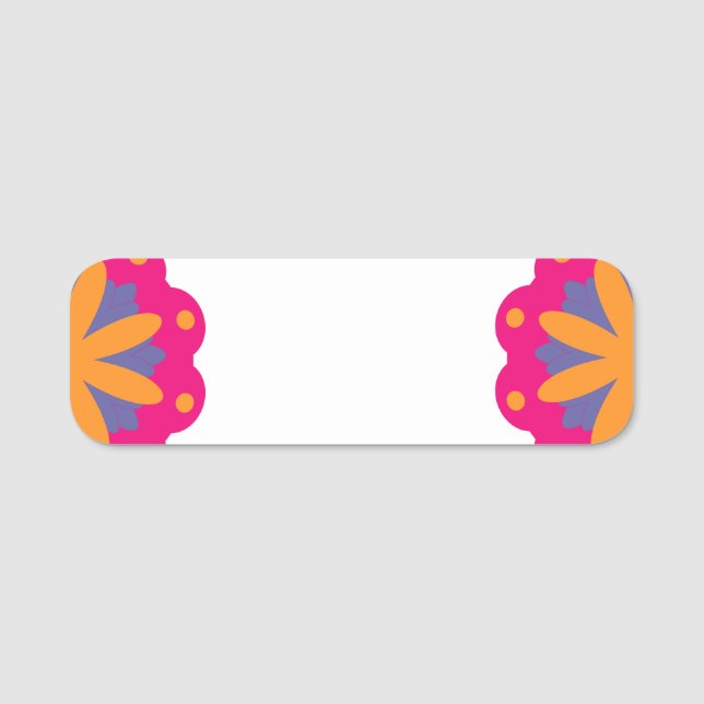 colourful floral circle shapes name tag (Front)