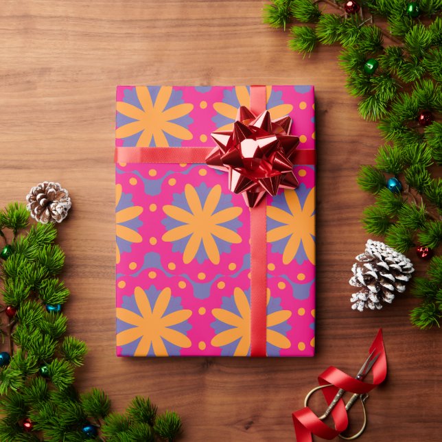colourful floral circle shapes wrapping paper (Holiday Gift)