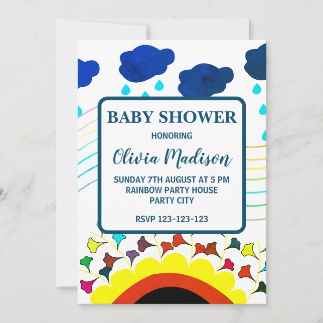 Colourful Floral Clouds Gender Neutral Baby Shower Invitation (Front)