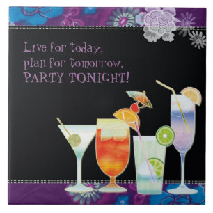 Colourful Floral Cocktails New Home Party Gift Tile