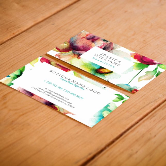 Colourful Floral Collage Watercolors Illustration Business Card (Creator Uploaded)