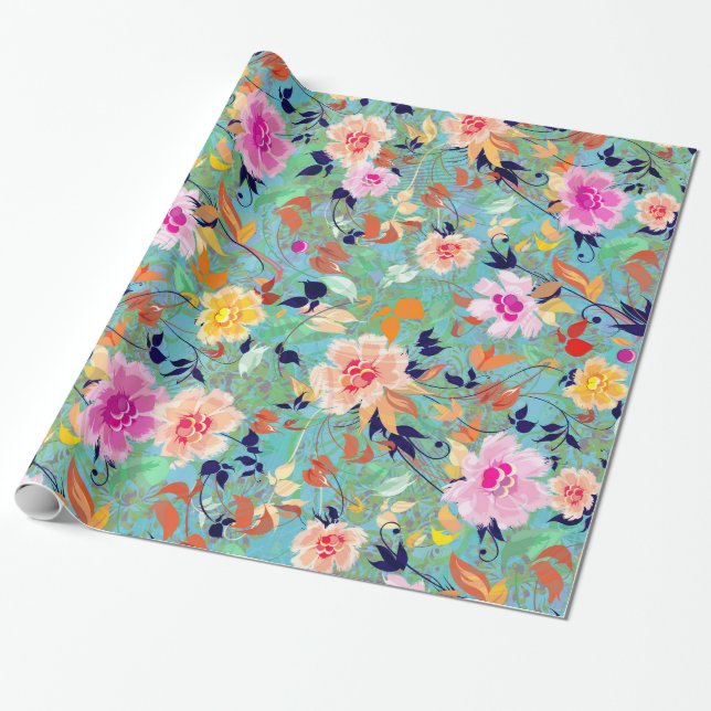 Colourful Floral Collage Wrapping Paper (Unrolled)
