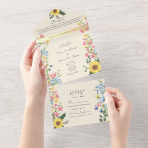 Colourful Floral Country Wedding All In One Invitation