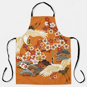 Colourful Floral Cranes Sakura Pattern Apron