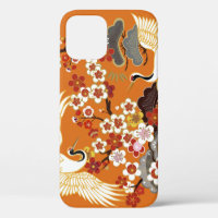 Colourful Floral Cranes Sakura Pattern