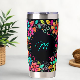 Colourful Floral Custom Monogram  Insulated Tumbler
