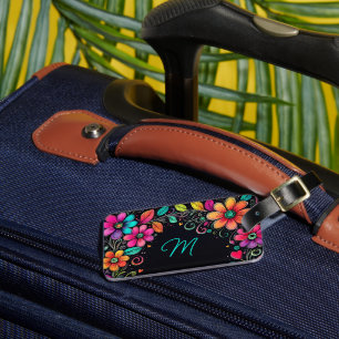 Colourful Floral Custom Monogram  Luggage Tag