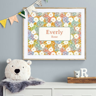 Colourful Floral Custom Name Chic Nursery Decor 