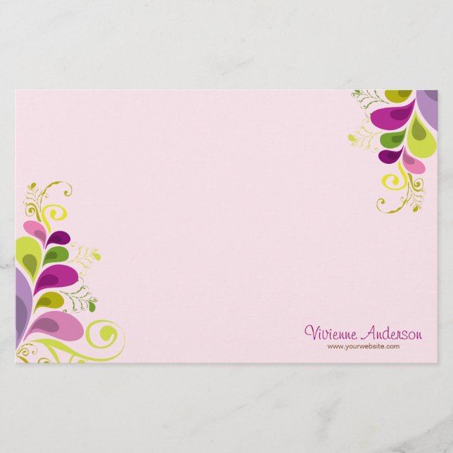 Colourful Floral Deco Leaves Nature Art Deco Chic Stationery (Front)