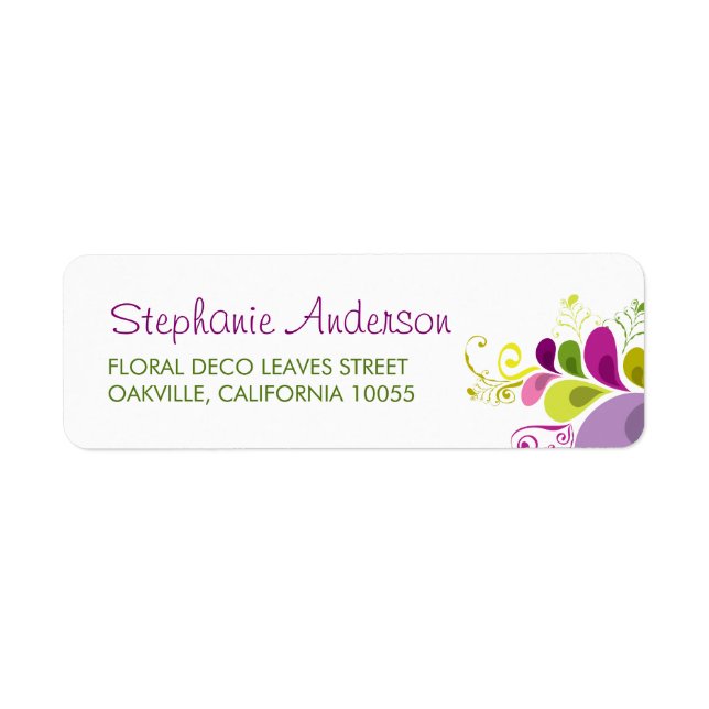 Colourful Floral Deco Leaves Wedding Address Label (Front)