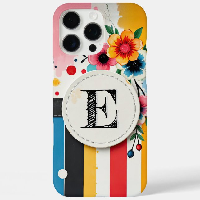 Colourful Floral Design Circle Frame Chic Monogram Case-Mate iPhone Case (Back)