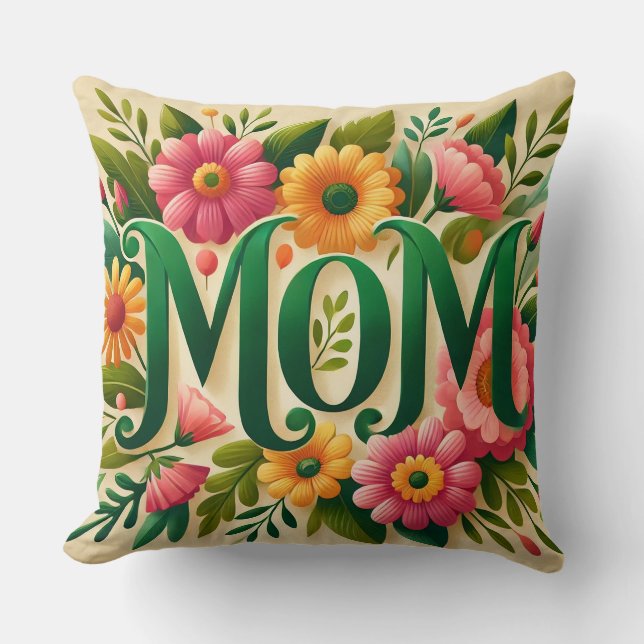 Colourful Floral Design Featuring Mum Lettering Cushion (Front)