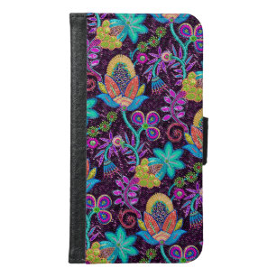 Colourful Floral Design Glass Beads Look Samsung Galaxy S6 Wallet Case