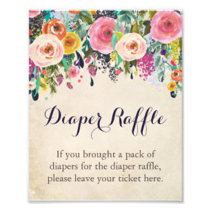 Colourful Floral Diaper Raffle Sign for Baby Showe