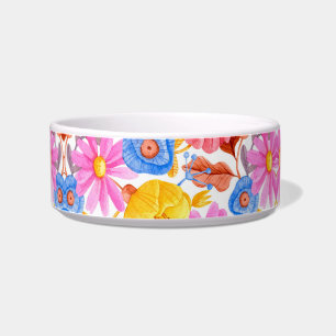 Colourful floral dog bowl featuring a vibrant