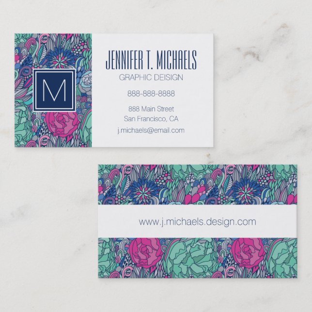 Colourful Floral Doodle Pattern Business Card (Front/Back)