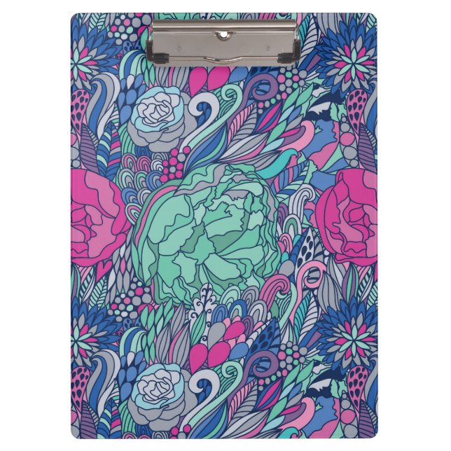 Colourful Floral Doodle Pattern Clipboard (Front)