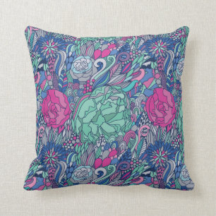 Colourful Floral Doodle Pattern Cushion
