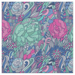 Colourful Floral Doodle Pattern Fabric
