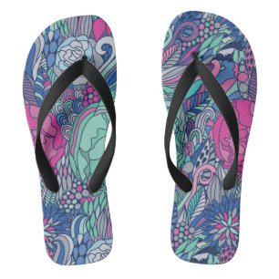 Colourful Floral Doodle Pattern Jandals