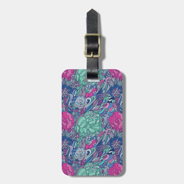 Colourful Floral Doodle Pattern Luggage Tag (Front Vertical)