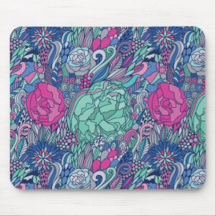 Colourful Floral Doodle Pattern Mouse Pad