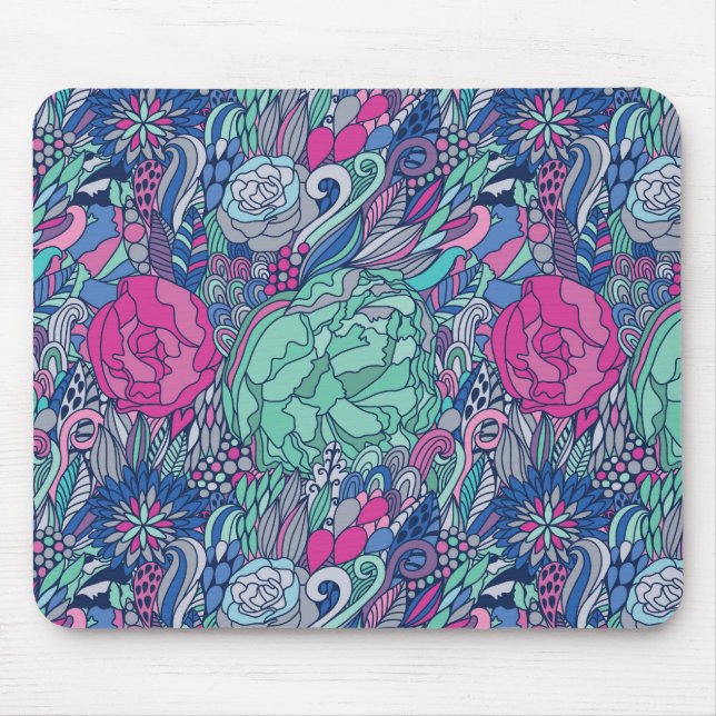 Colourful Floral Doodle Pattern Mouse Pad (Front)